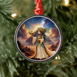 Ornamento De Metal Sacerdotisa Celestial da Pirâmide Dourada.