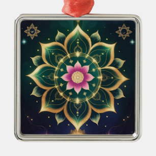 Ornamento De Metal Sacred Lotus Moon Mandala - Aura Celestial