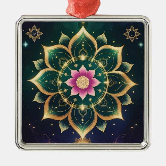 Ornamento De Metal Sacred Lotus Moon Mandala - Aura Celestial (Frente)