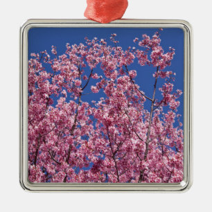 Ornamento De Metal Sakura Cherry Blossoms No Azul