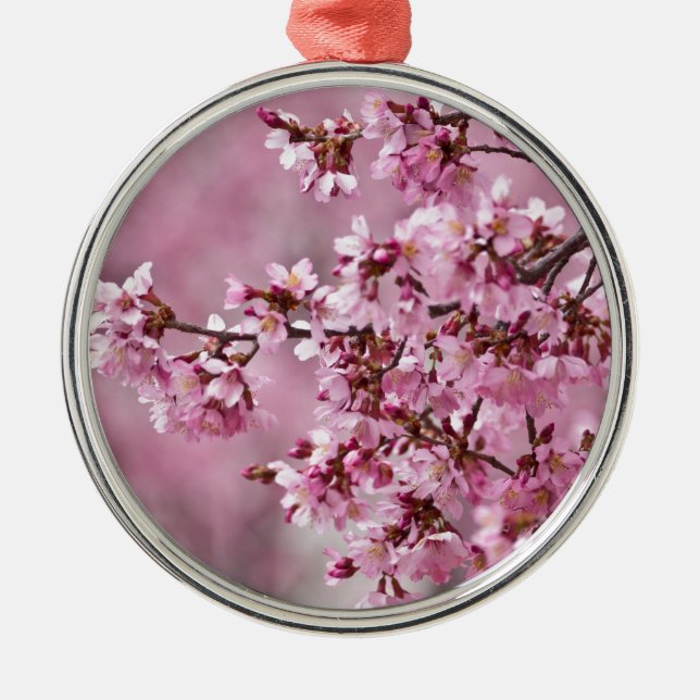 Ornamento De Metal Sakura Cherry Blossoms Pastel Pink Camadas (Frente)