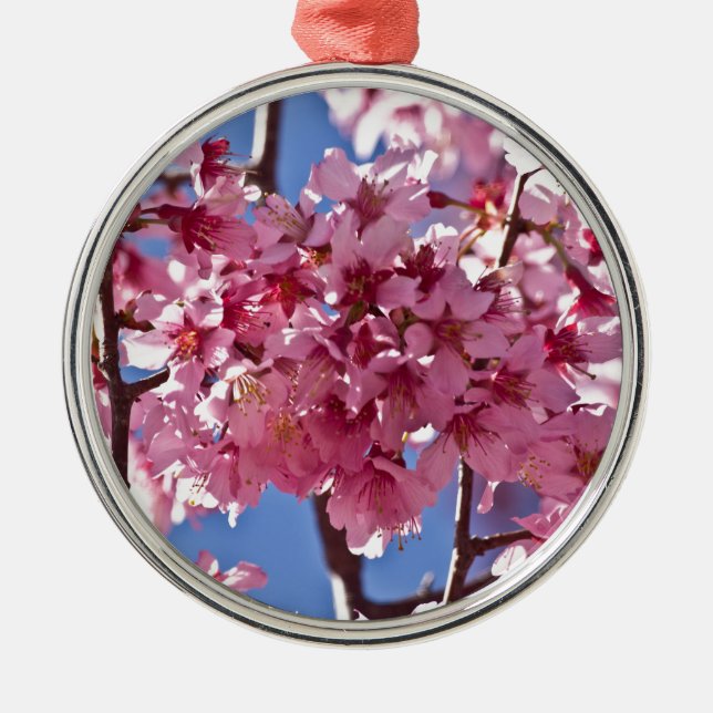 Ornamento De Metal Sakura Cherry Blossoms Red Stars (Frente)