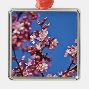 Ornamento De Metal Sakura Cherry Blossoms tocando azul