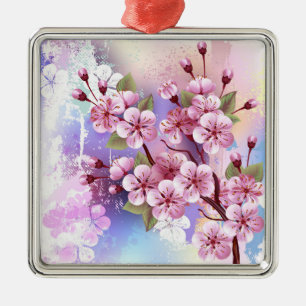 Ornamento De Metal Sakura rosa no fundo da pintura