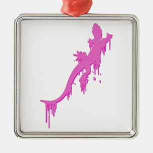 Ornamento De Metal Salamandra Cor-De-Rosa Distante Com Pó De Tinta