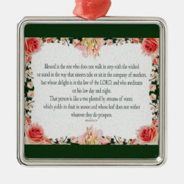 Ornamento De Metal Salmo 1 Arte - Justo Abençoado com Desenho Floral