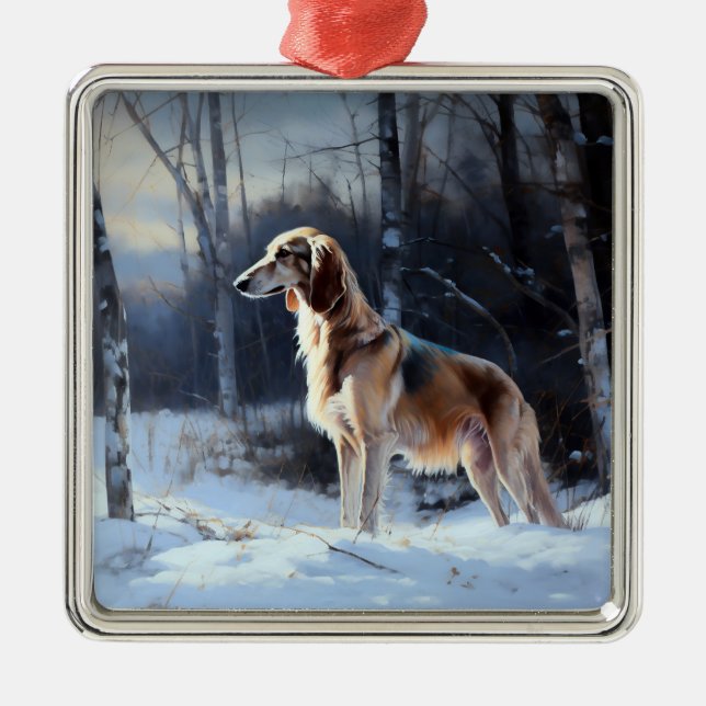 Ornamento De Metal Saluki Deixe-o nevar no Natal (Frente)