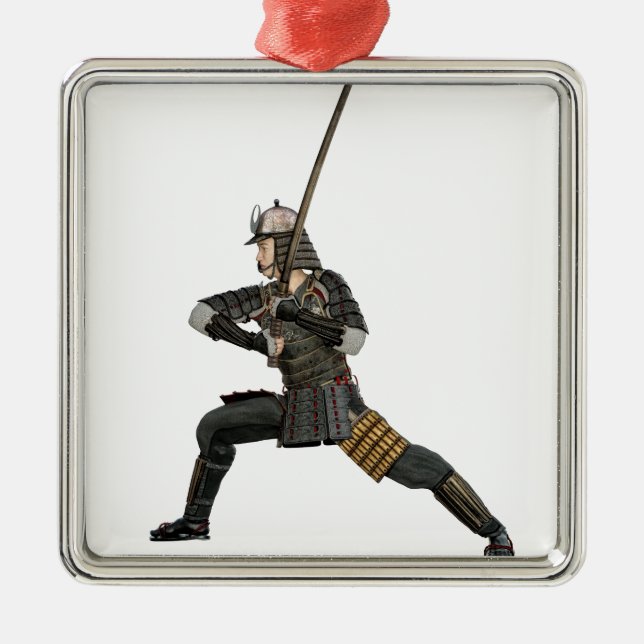 Ornamento De Metal samurai com uma espada em um formulário defensivo (Frente)