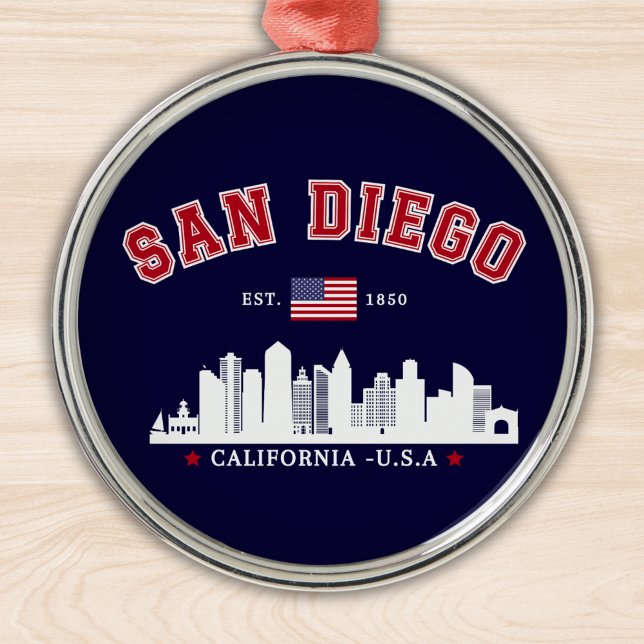 Ornamento De Metal San Diego California Skyline West Coast Vibes (Criador carregado)