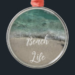 Ornamento De Metal Sandy Beach Life Florida Teal Blue Artsy Abstrato<br><div class="desc">Impresso com abstrato artístico do fundo da praia oceânica e modelo de texto personalizado em fonte correspondente!</div>