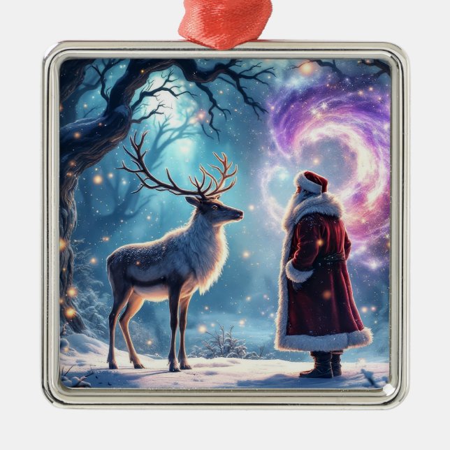 Ornamento De Metal Santa and his Reindeer on Christmas Eve magic (Frente)