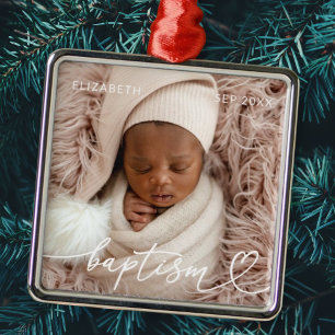 Ornamento De Metal Santa Batismo Elegante Foto Do Bebê Do Coração 