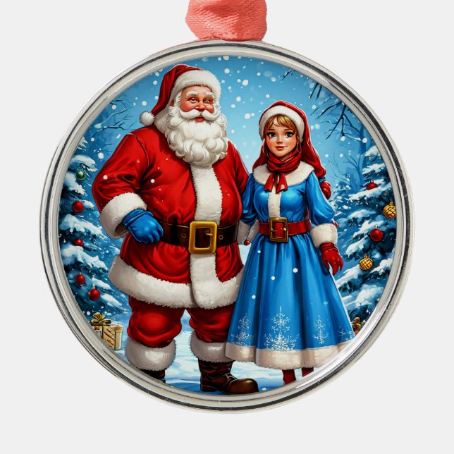 Ornamento De Metal Santa Claus e Neve Maiden (Frente)