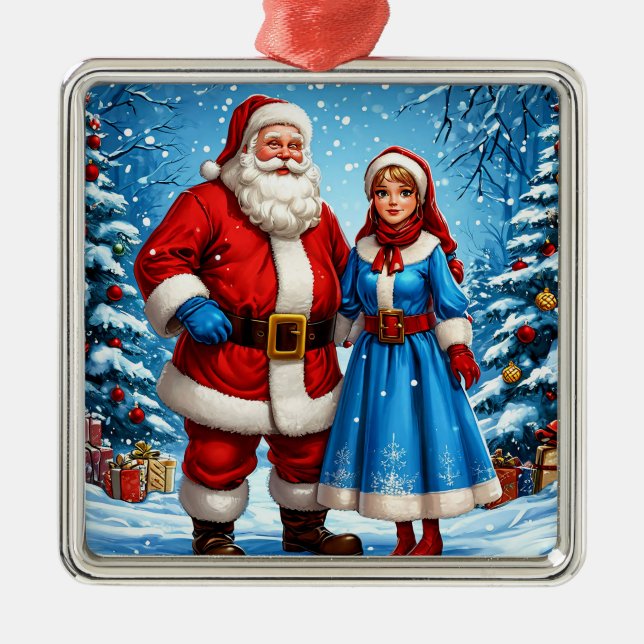 Ornamento De Metal Santa Claus e Neve Maiden (Frente)