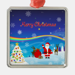 Ornamento De Metal Santa Claus e Reindeer