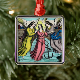 Ornamento De Metal Santa Filomena sendo Resgatada do Afogamento