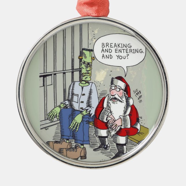 Ornamento De Metal Santa In Jail round premium ornament (Frente)