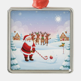 Ornamento De Metal Santa's North Pole Holiday Golfing Fun