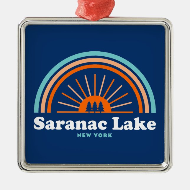 Ornamento De Metal Saranac Lake New York Rainbow (Frente)