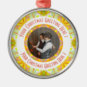 Ornamento De Metal Saudação de Foto Amarelo Jolly da Estrela de Natal