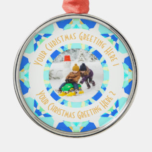 Ornamento De Metal Saudação de Foto Azul Moderna da Estrela de Natal