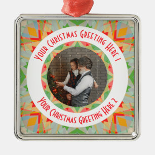 Ornamento De Metal Saudação de Foto Verde da Feliz de Natal Personali