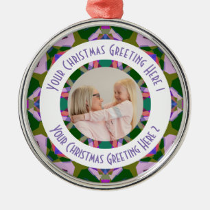 Ornamento De Metal Saudação de Foto Verde Moderna da Estrela de Natal