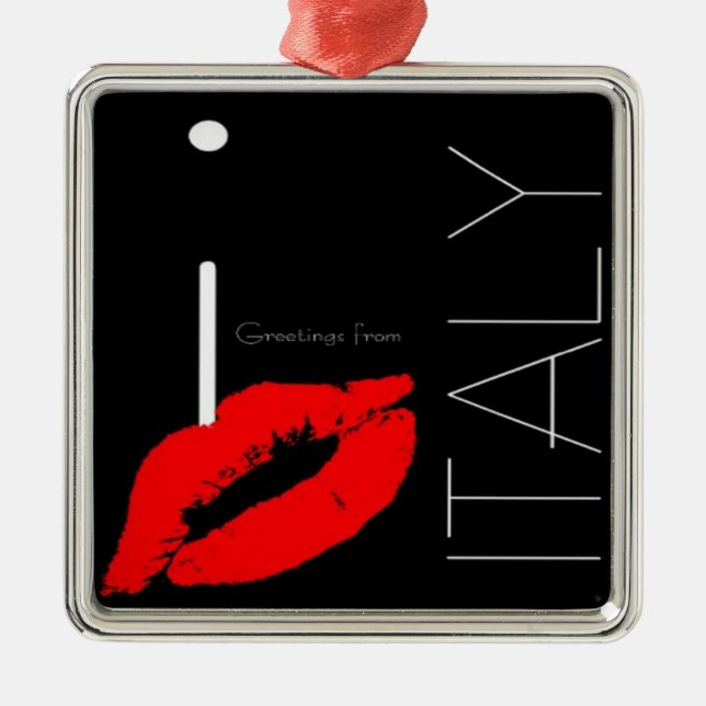 Ornamento De Metal Saudações de Itália Red Lipstick Love Kiss (Frente)