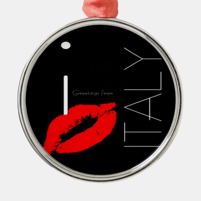 Ornamento De Metal Saudações de Itália Red Lipstick Love Kiss (Frente)