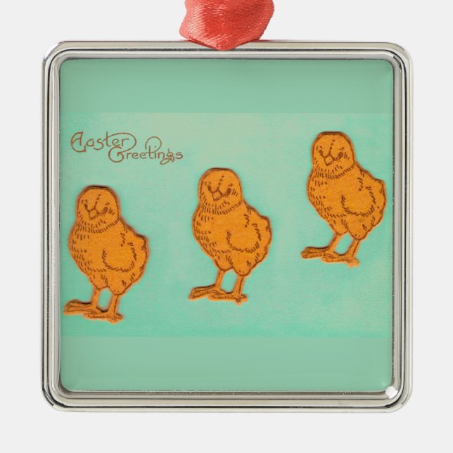 Ornamento De Metal Saudações de Páscoa Frangos Verde (Frente)