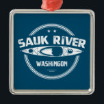 Ornamento De Metal Sauk River Washington Kayaking<br><div class="desc">O rio Sauk é um afluente do rio Skagit, com cerca de 45 milhas de extensão, no noroeste de Washington. Drena uma área do alto alcance da Cascata no divisor de águas de Puget Sound ao norte de Seattle.</div>