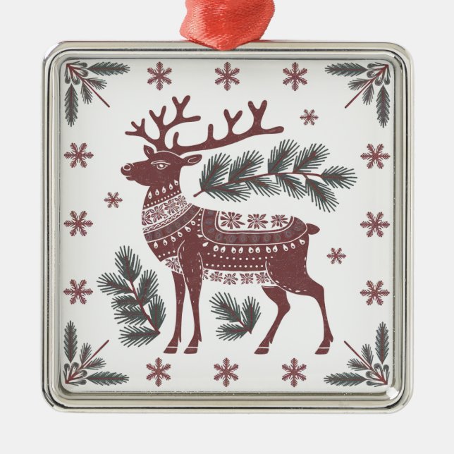 Ornamento De Metal Scandinavian Reindeer Christmas Ornament (Frente)