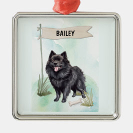 Ornamento De Metal Schipperke Watercolor Personalized Dog