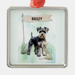 Ornamento De Metal Schnauzer Aquarela Cachorro Personalizado