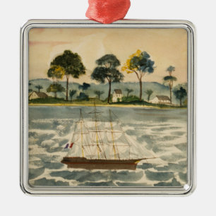 Ornamento De Metal Schooner on the Water