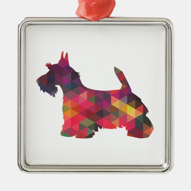 Ornamento De Metal Scottie Dog Breed Geo Silhouette Multi (Frente)