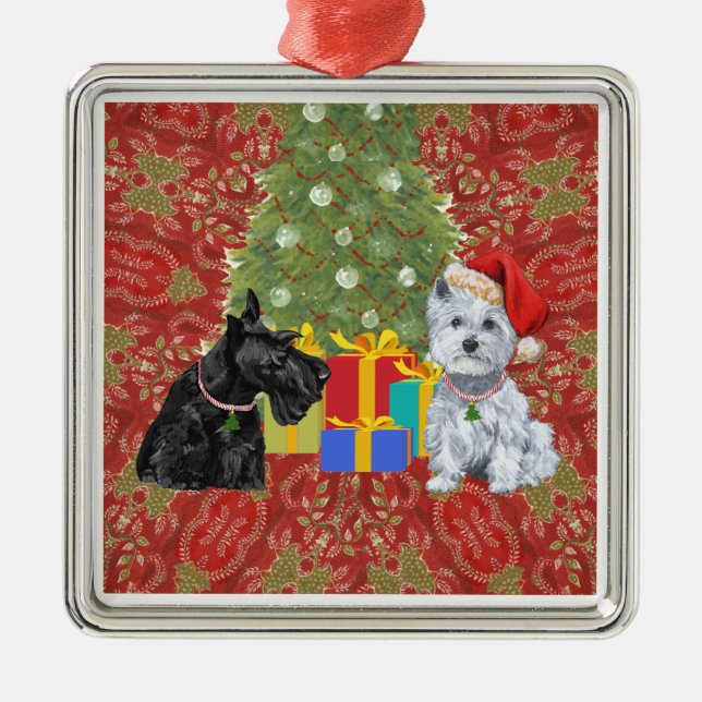 Ornamento De Metal Scottie e Westie Ornament (Frente)