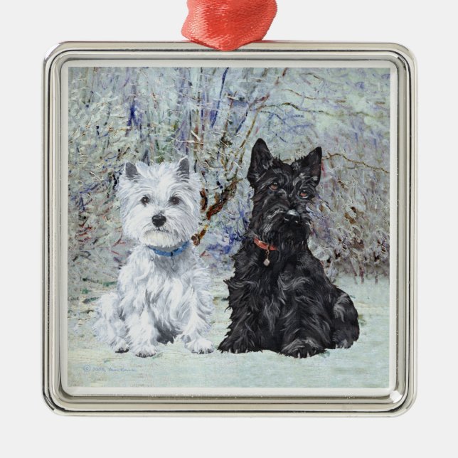 Ornamento De Metal Scottie e Westie Ornament (Frente)