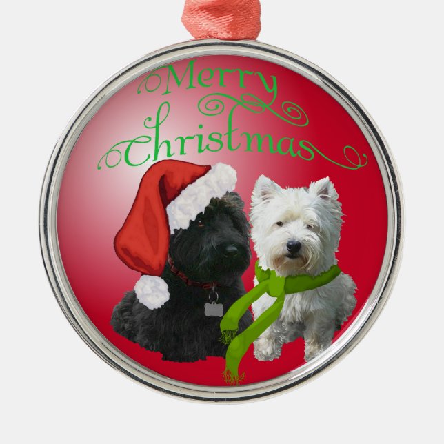 Ornamento De Metal Scottie e Westie Ornament (Frente)