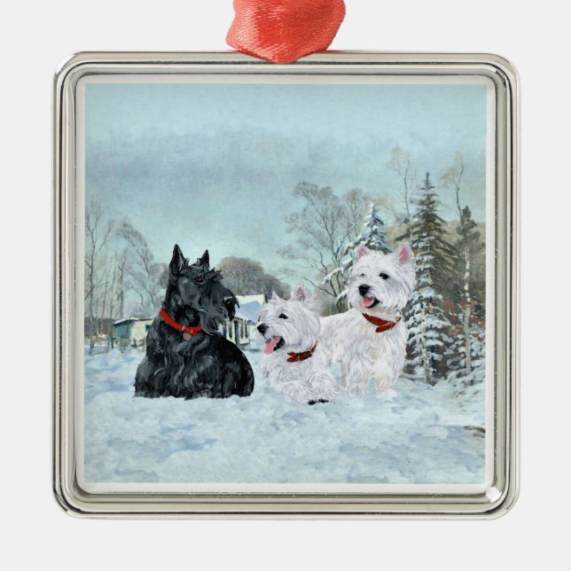 Ornamento De Metal Scottie e Westies Ornament (Frente)