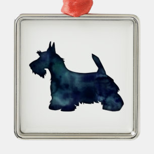 Ornamento De Metal Scottie Terrier Black Watercolor Silhouette
