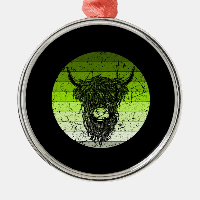 Ornamento De Metal Scottish Highland Cattle Retro (Frente)