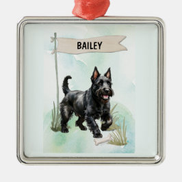 Ornamento De Metal Scottish Terrier Watercolor Personalized Dog
