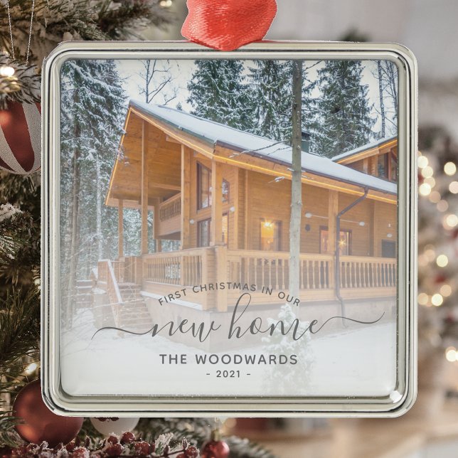 Ornamento De Metal Script de Cinza de Fotografias Personalizadas do P (Criador carregado)