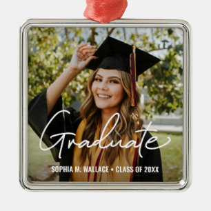 Ornamento De Metal Script Moderno Personalizado Foto Graduado