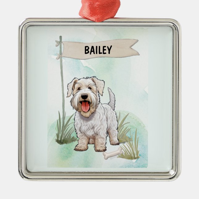 Ornamento De Metal Sealyham Terrier Watercolor Personalized Dog (Frente)