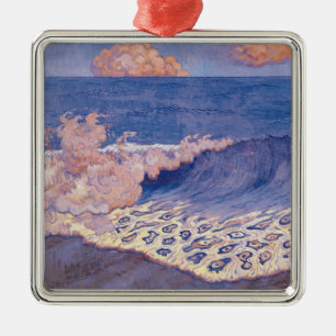 Ornamento De Metal Seascape azul, efeito da onda, c.1893