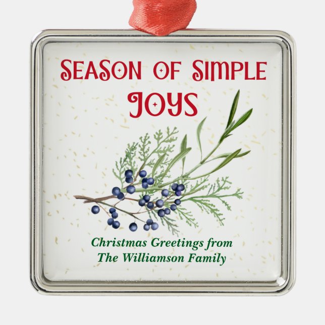 Ornamento De Metal Season of Simple Joys Blue Juniper Christmas (Frente)