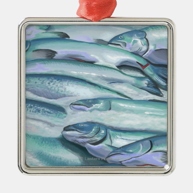 Ornamento De Metal SeattleFish no gelo no mercado de lugar de Pike (Frente)