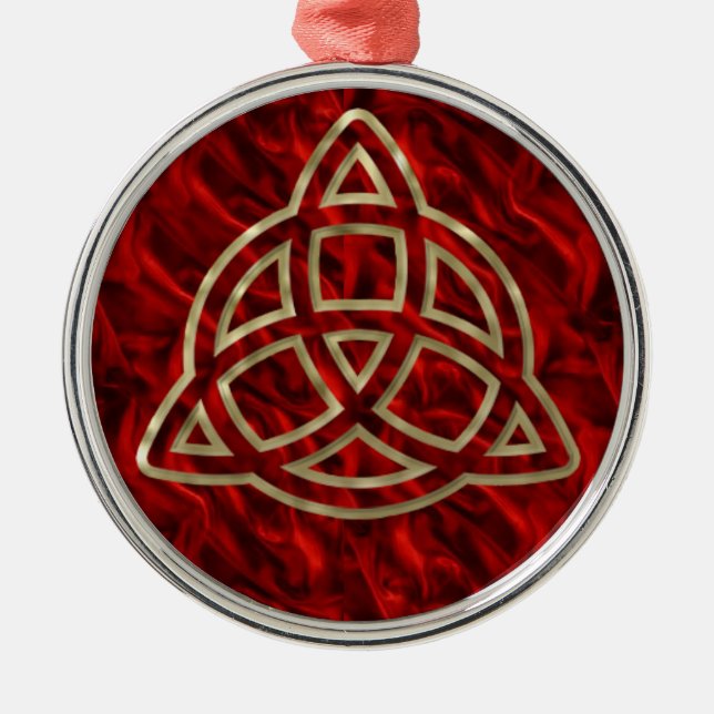 Ornamento De Metal Seda do vermelho de Triquetra (Frente)